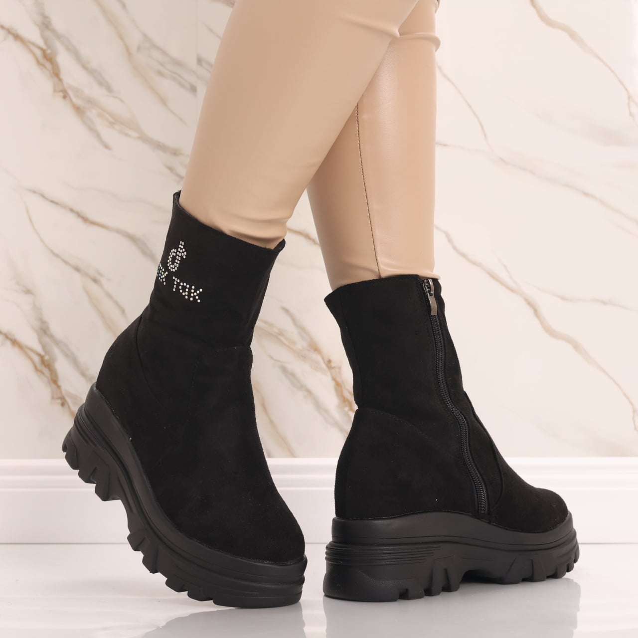 Sneakers dama Imblaniti cu Platforma Negri din Piele Eco Intoarsa Espel - poza 1