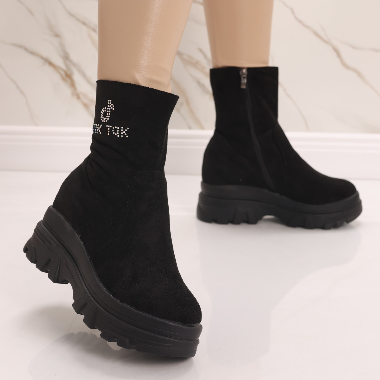 Sneakers dama Imblaniti cu Platforma Negri din Piele Eco Intoarsa Espel - poza 3