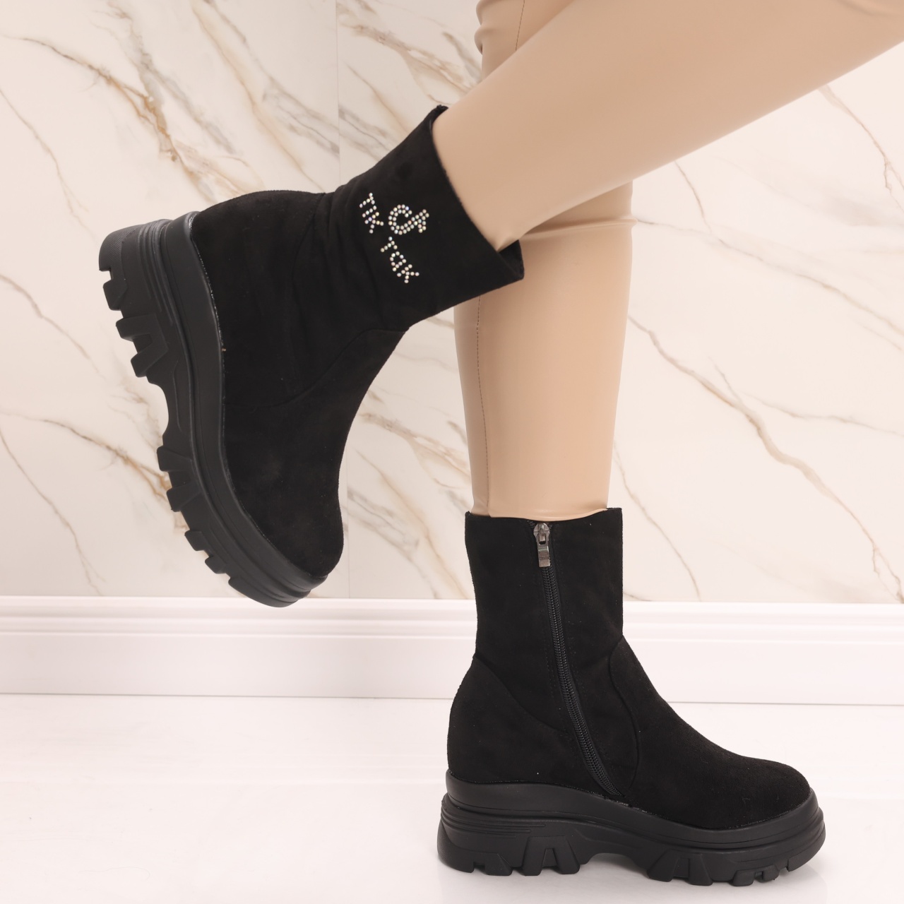 Sneakers dama Imblaniti cu Platforma Negri din Piele Eco Intoarsa Espel - poza 4