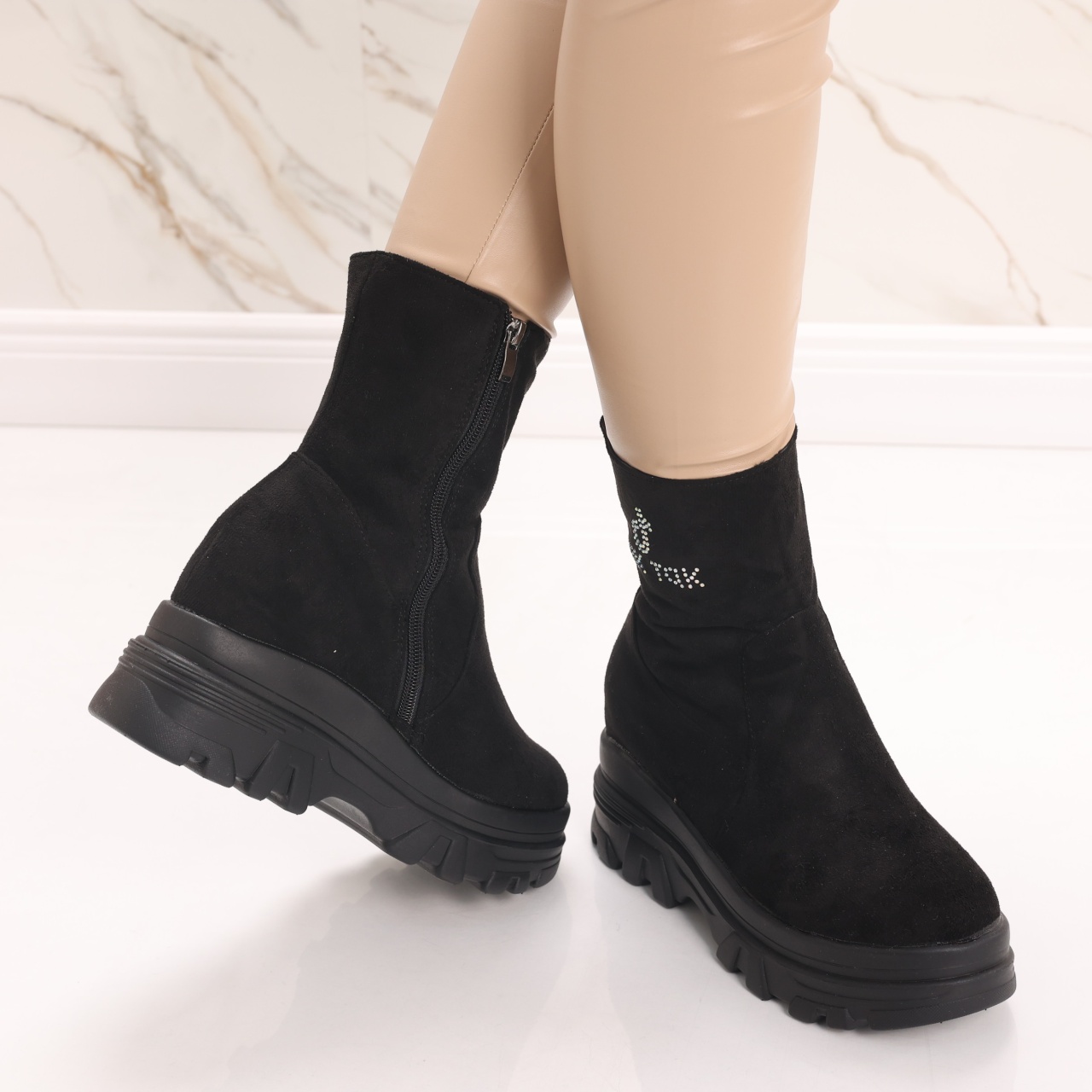 Sneakers dama Imblaniti cu Platforma Negri din Piele Eco Intoarsa Espel - poza 5