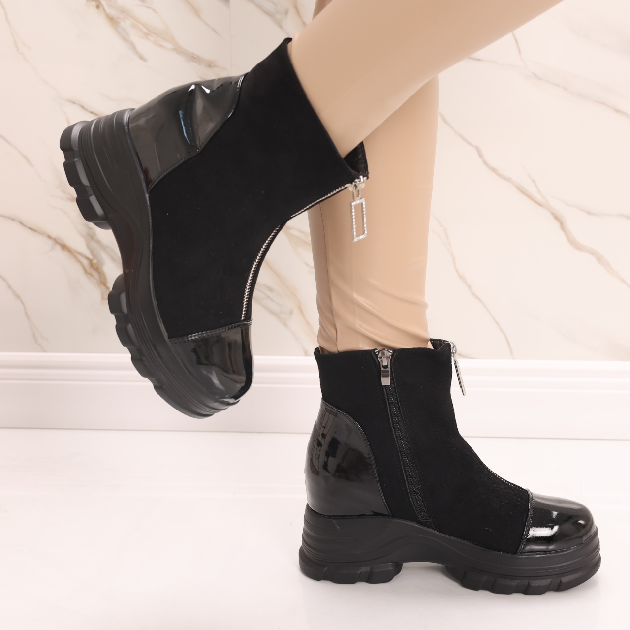 Sneakers dama Imblaniti cu Platforma Negri din Piele Eco Intoarsa Tremia - poza 4