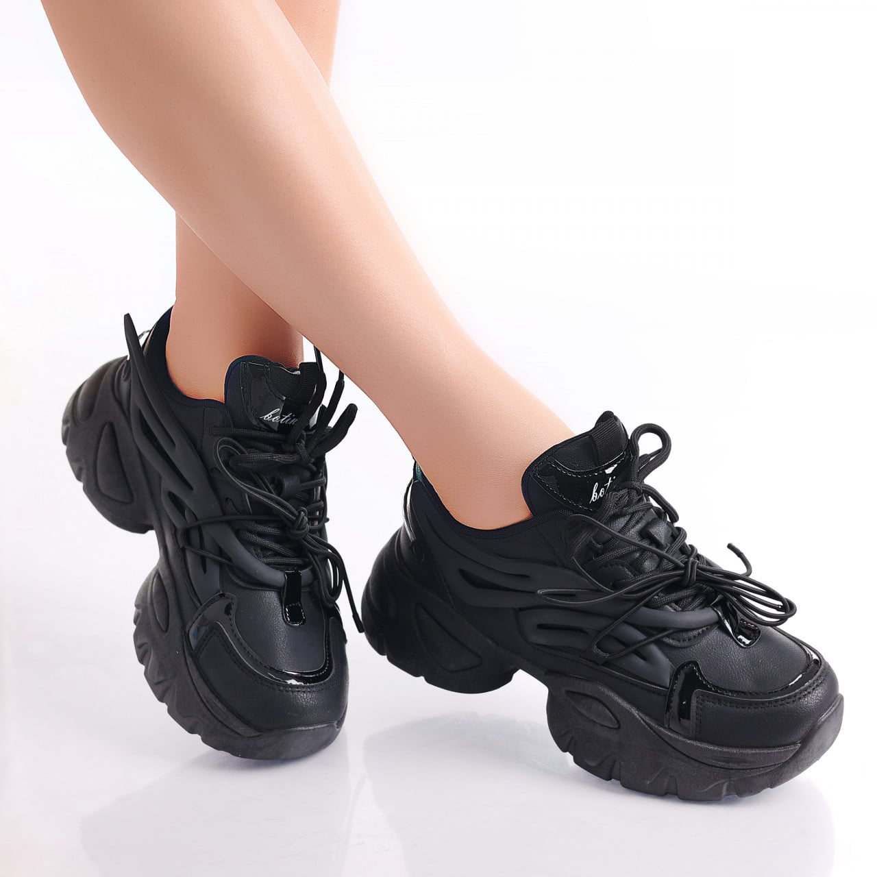 Sneakers dama Negri din Piele Ecologica Cyntia - poza 1