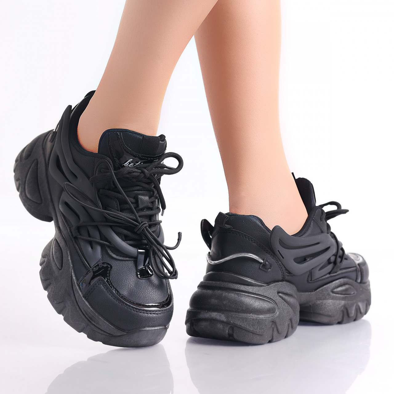 Sneakers dama Negri din Piele Ecologica Cyntia - poza 3