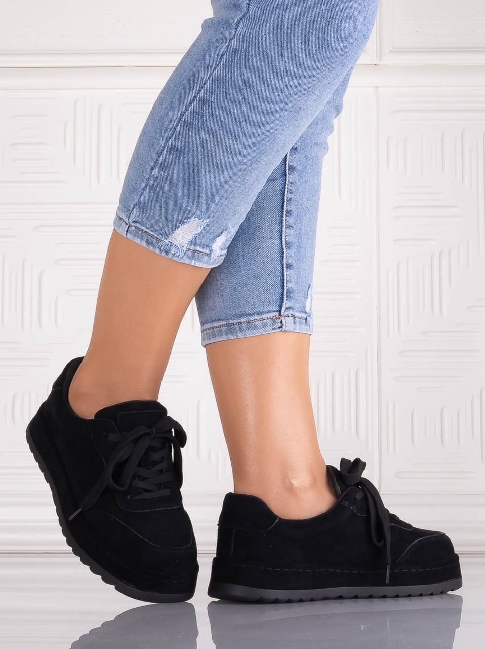 Sneakers dama Negri din Piele Ecologica Intoarsa Daliva - poza 1