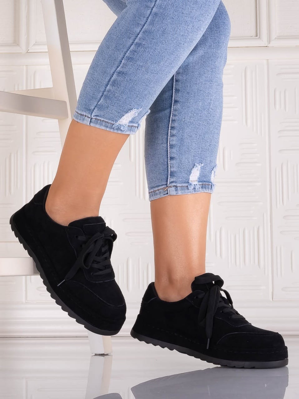 Sneakers dama Negri din Piele Ecologica Intoarsa Daliva - poza 2