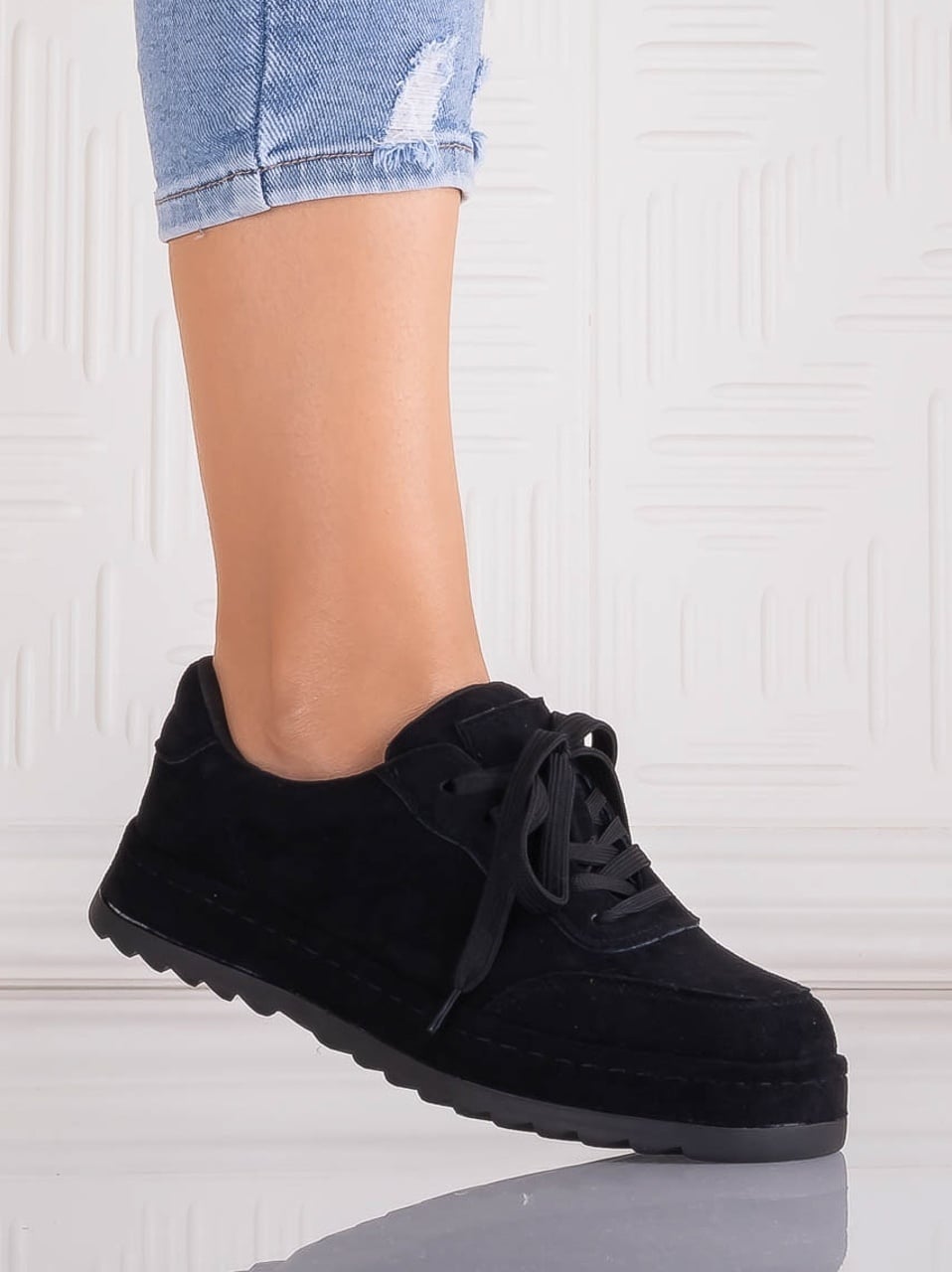 Sneakers dama Negri din Piele Ecologica Intoarsa Daliva - poza 3