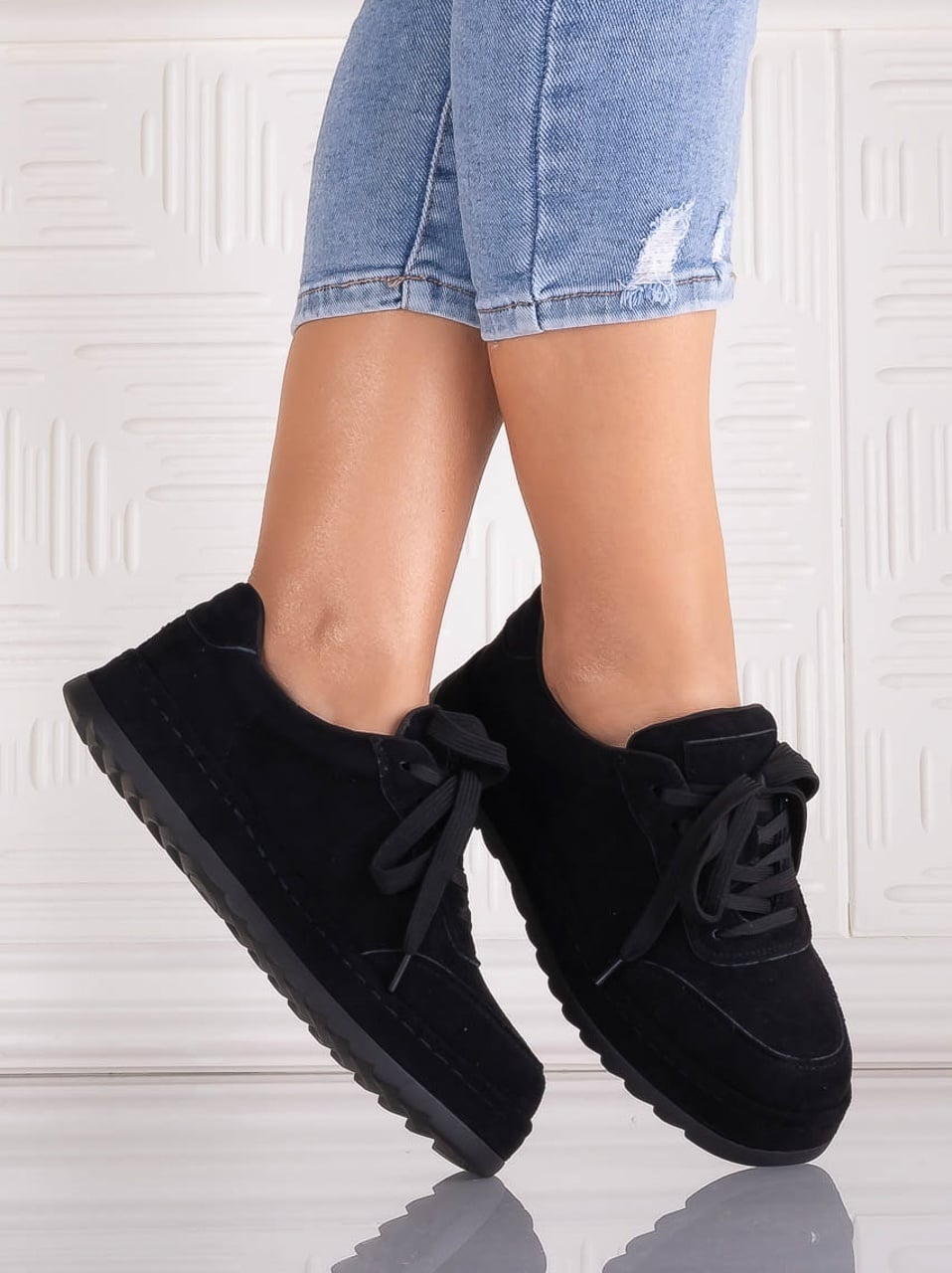 Sneakers dama Negri din Piele Ecologica Intoarsa Daliva - poza 4