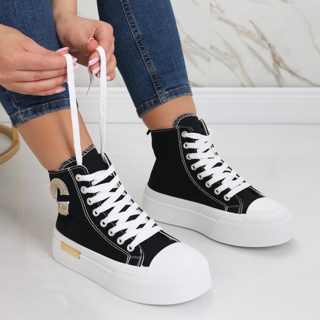 Sneakers dama negri din textil Aylin - poza 1