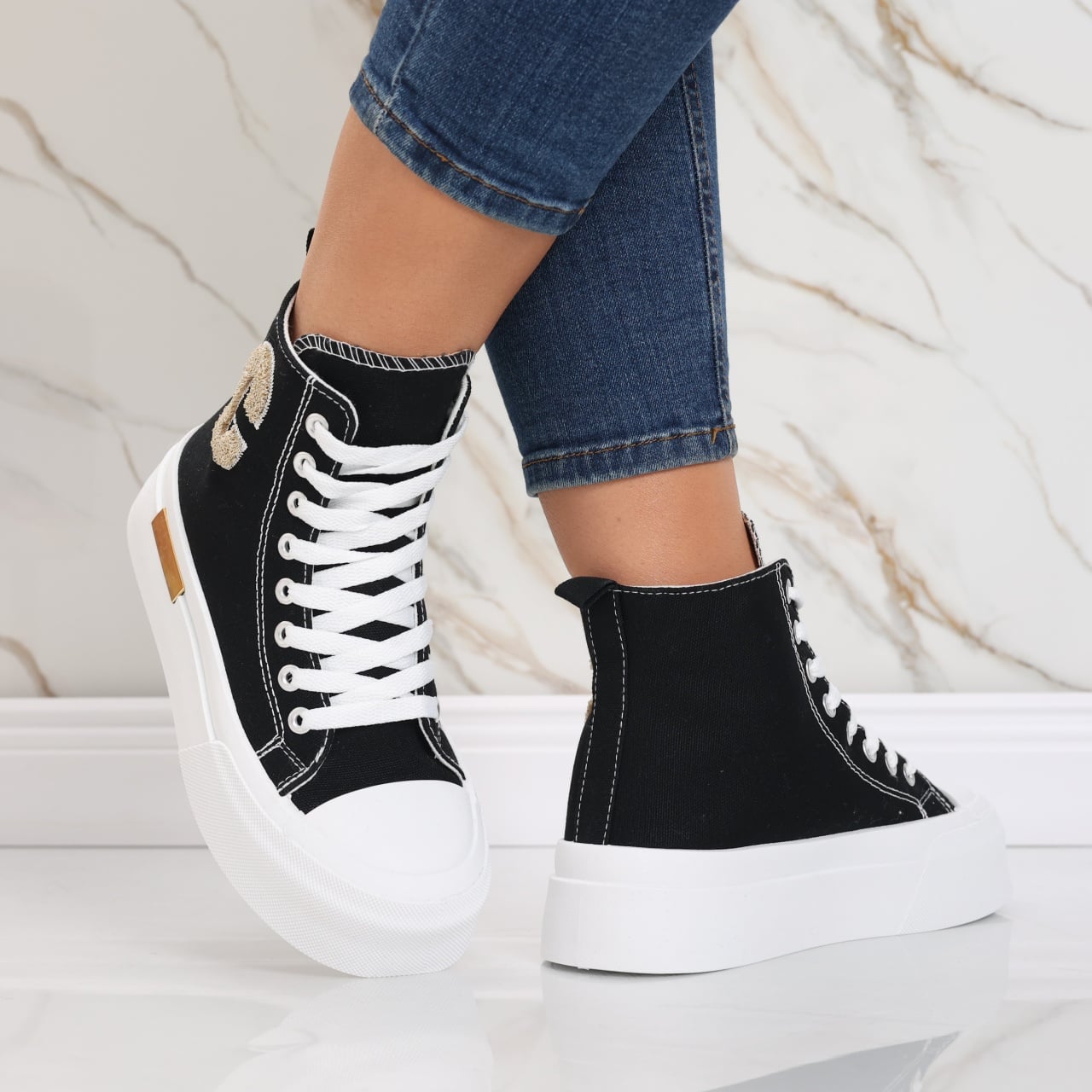 Sneakers dama negri din textil Aylin - poza 2