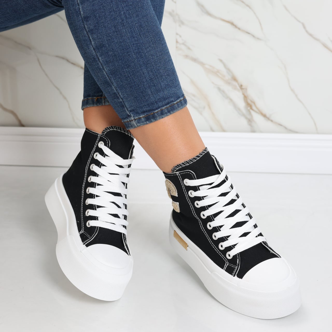 Sneakers dama negri din textil Aylin - poza 4