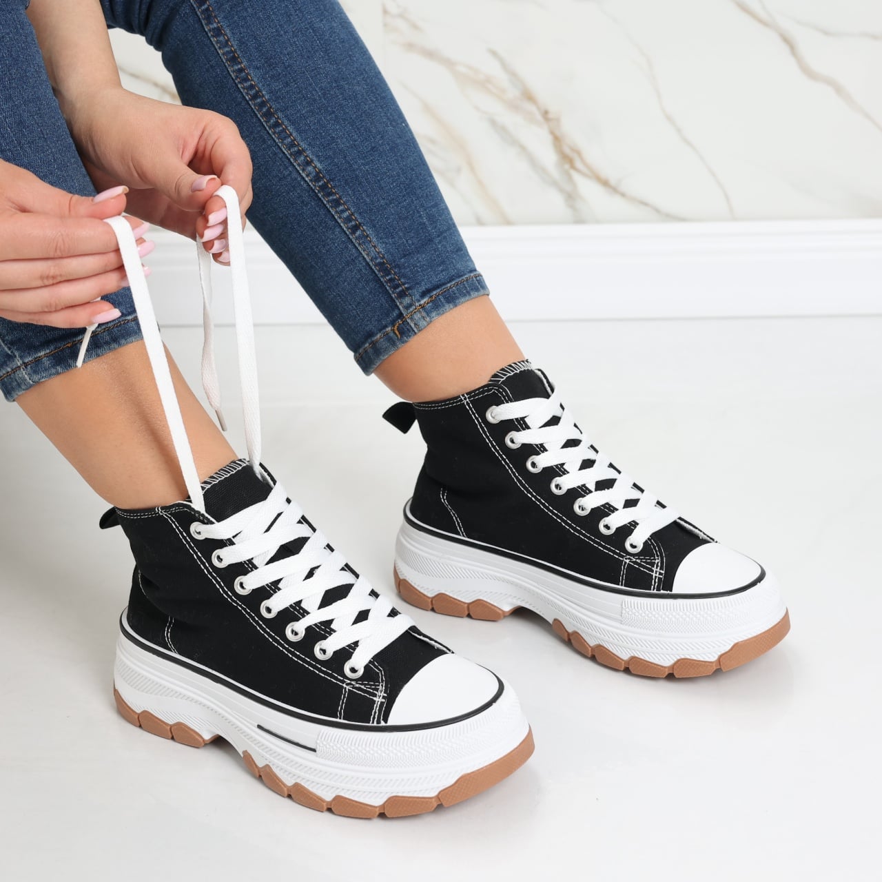 Sneakers dama negri din textil Faye - poza 1