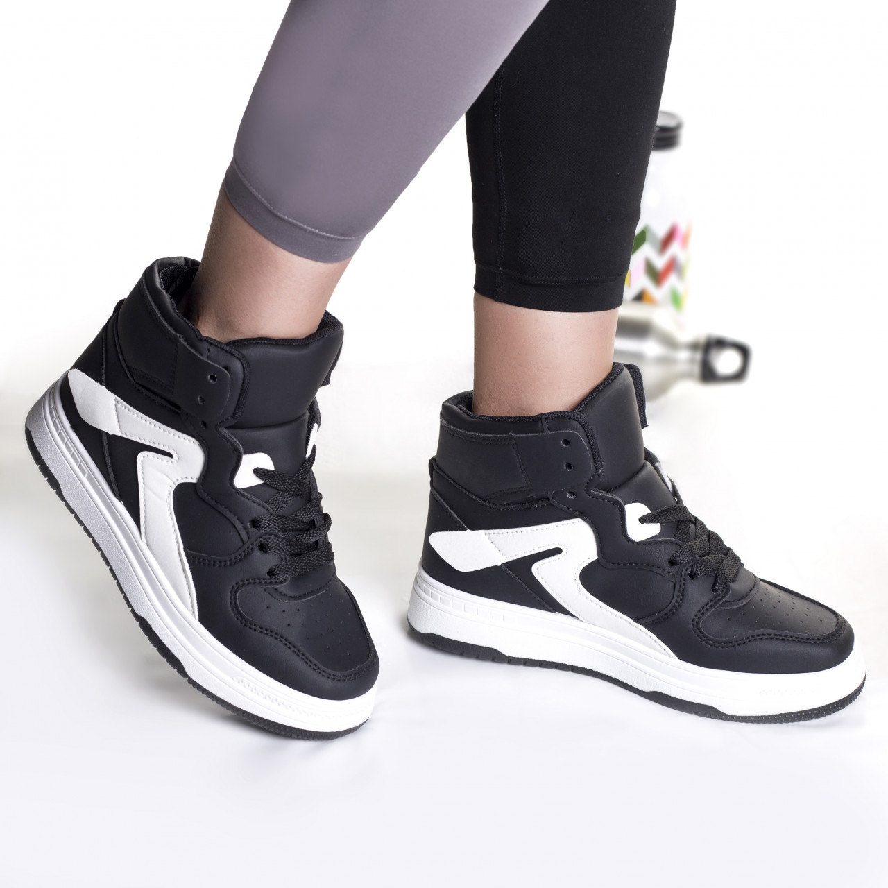 Sneakers dama piele eco negru alb maram - poza 4