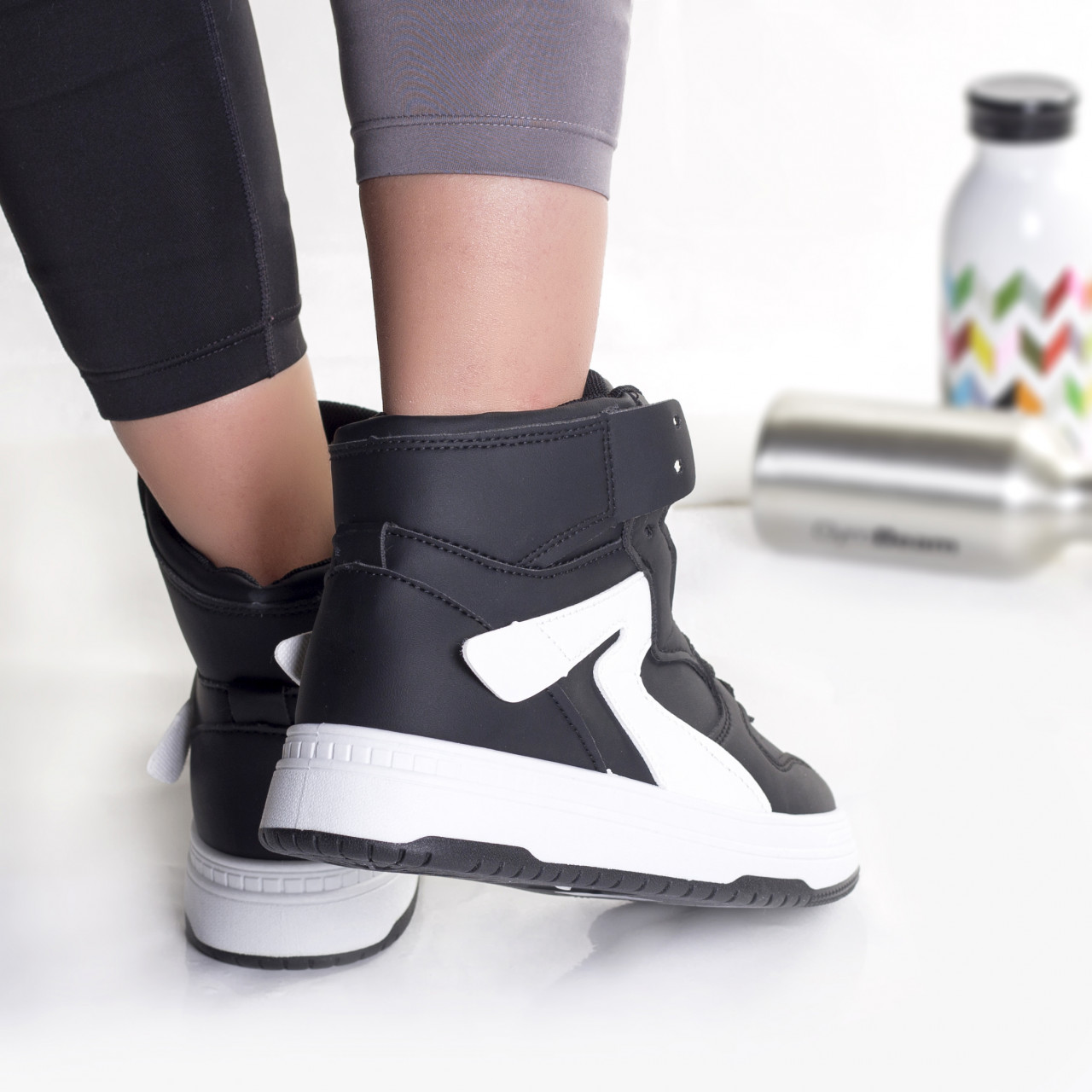 Sneakers dama piele eco negru alb maram - poza 5