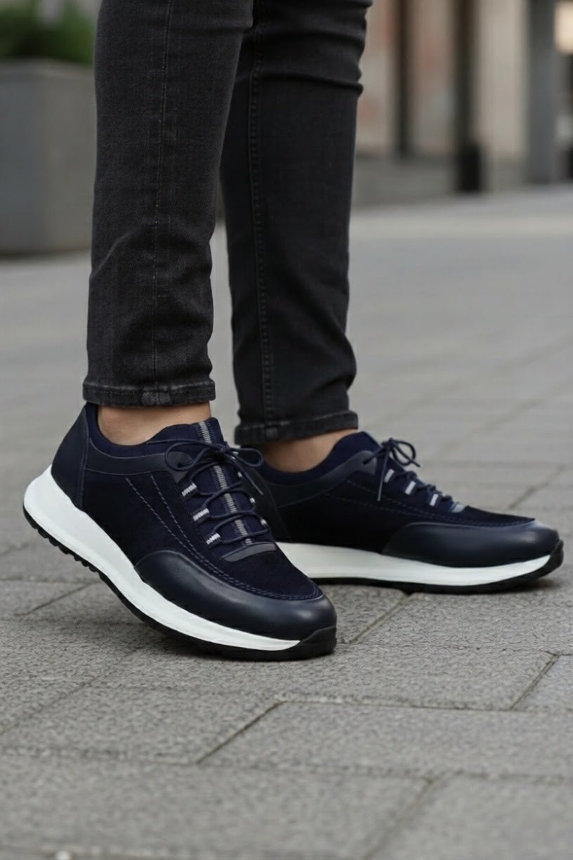 Sneakers din Piele Albastri cu Strech - DAVY BLU