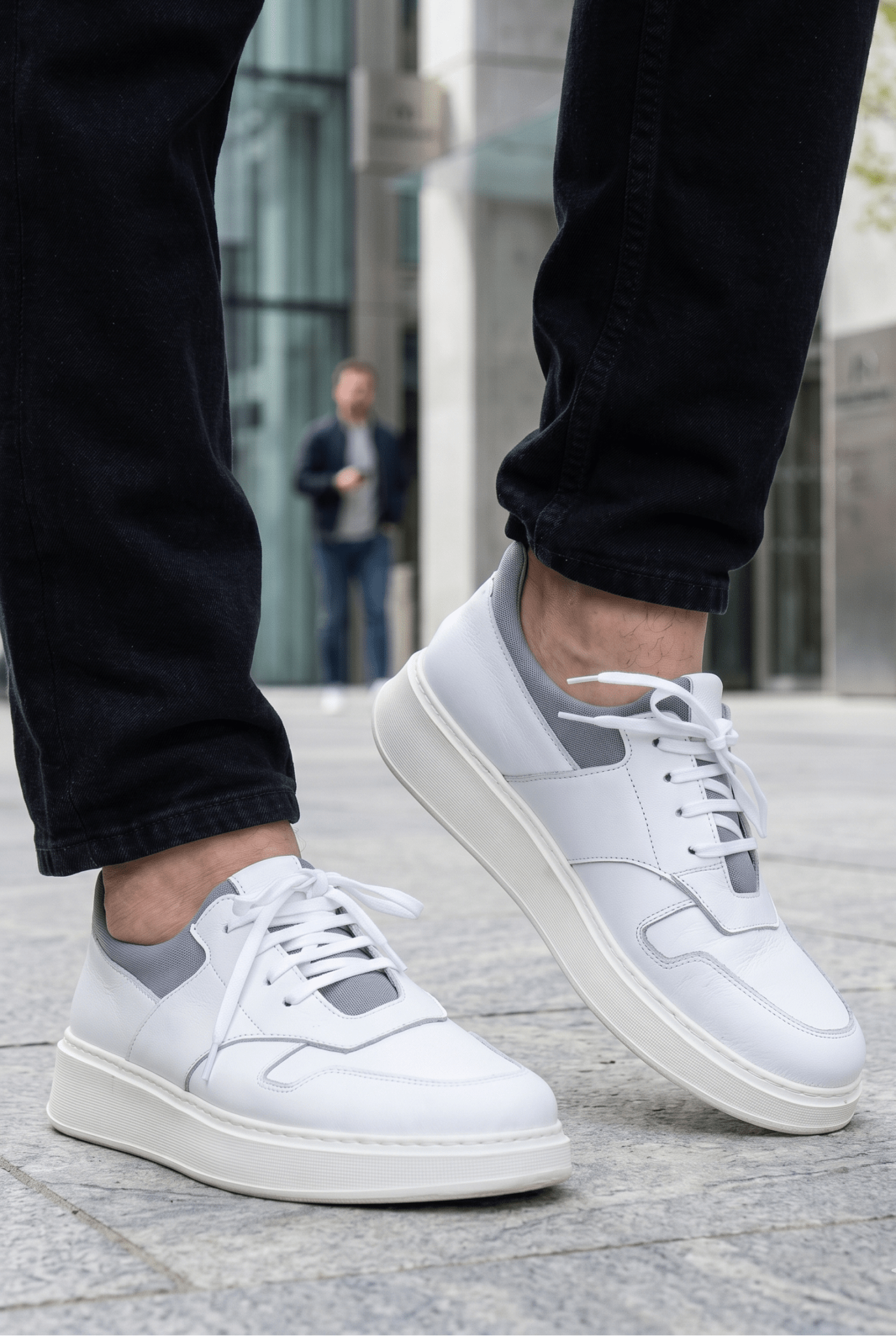 Sneakers din Piele Albi cu Strech - DAVIY WHITE