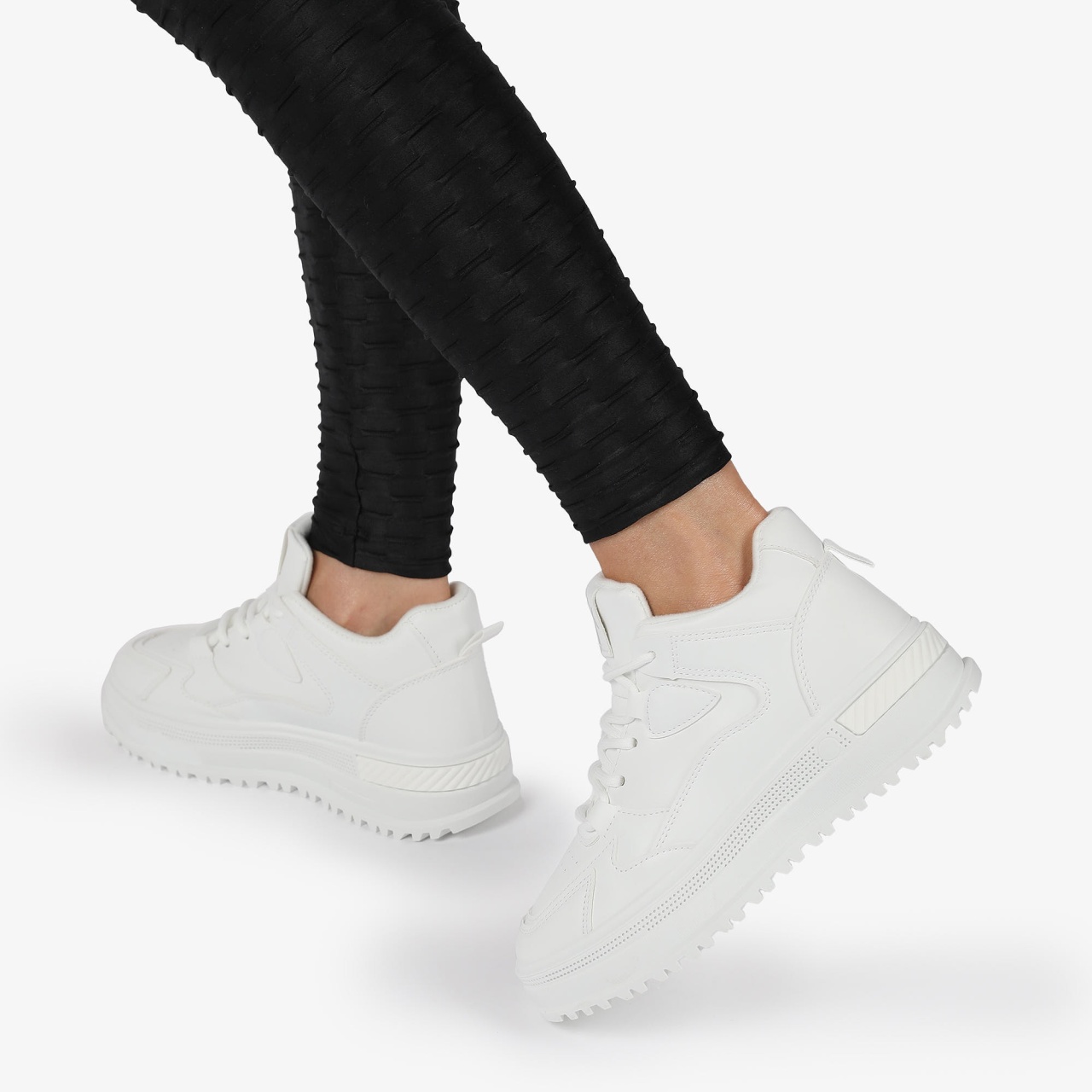 SNEAKERS din PIELE ECOLOGICA SI TEXTIL CRL1282 ALB