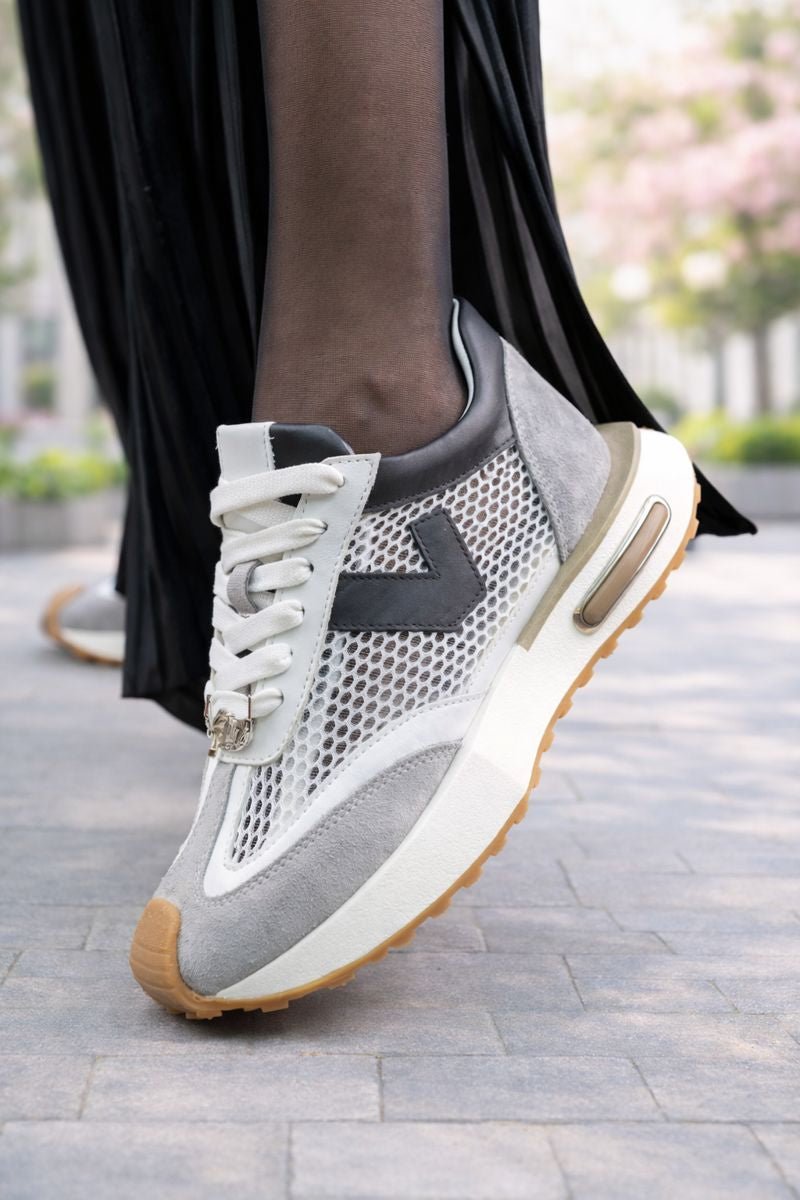 Sneakers din Piele Gri cu Alb - JOYCE