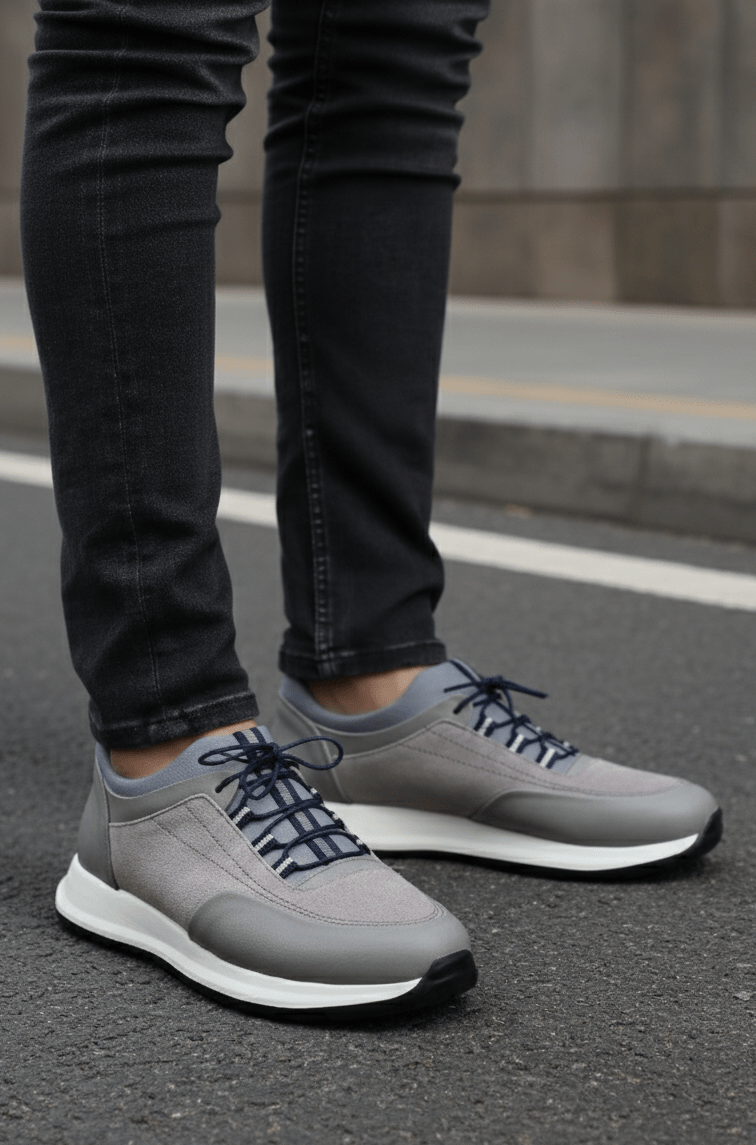 Sneakers din Piele Gri cu Strech - DAVY GREY