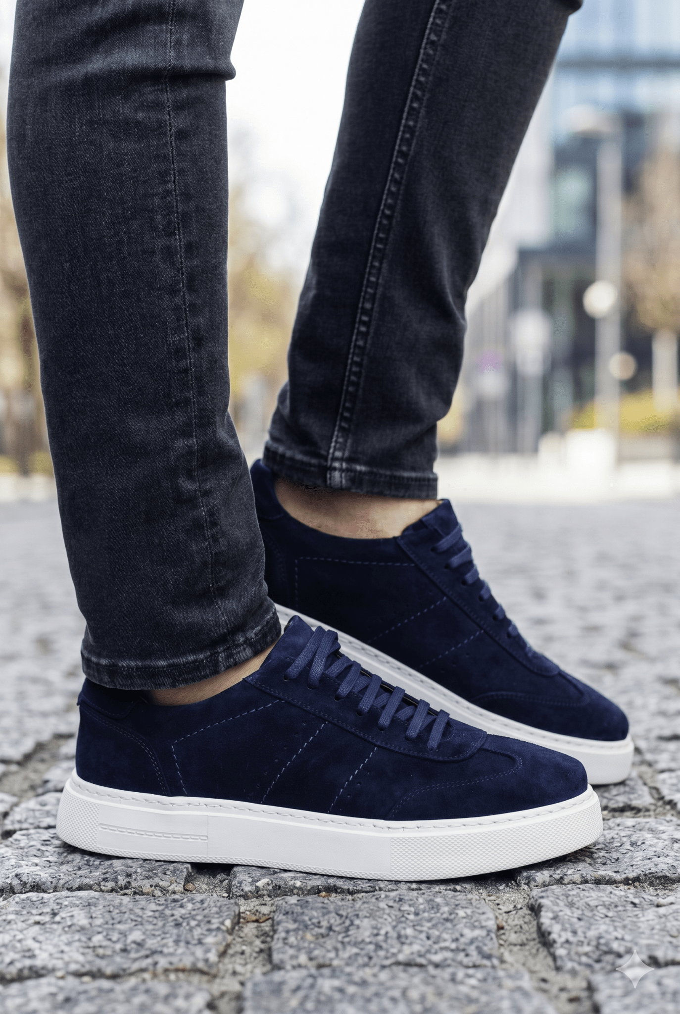 Sneakers din Piele Intoarsa Albstru cu Decor - OVY BLU