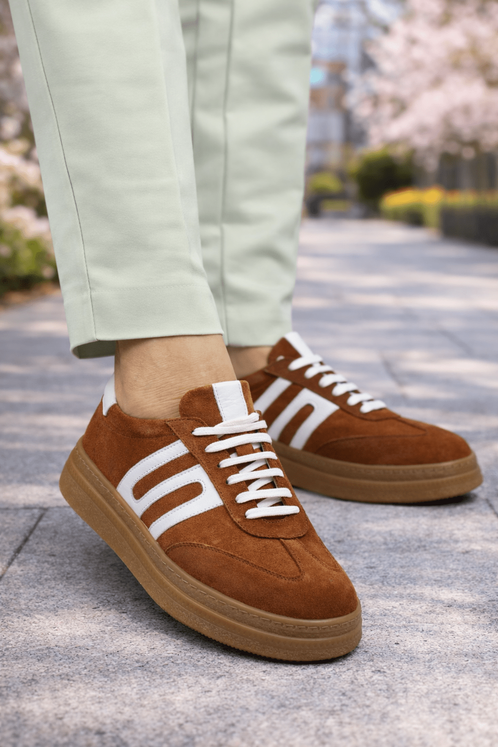Sneakers din Piele Intoarsa Maro - GEZ CAMEL