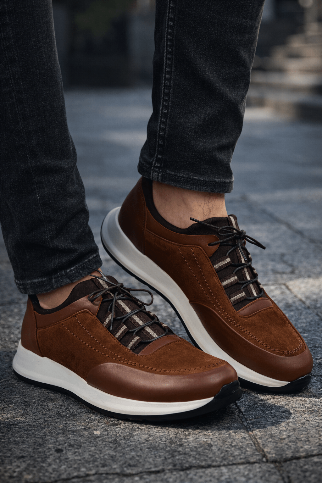 Sneakers din Piele Maro cu Strech - DAVY CAMEL