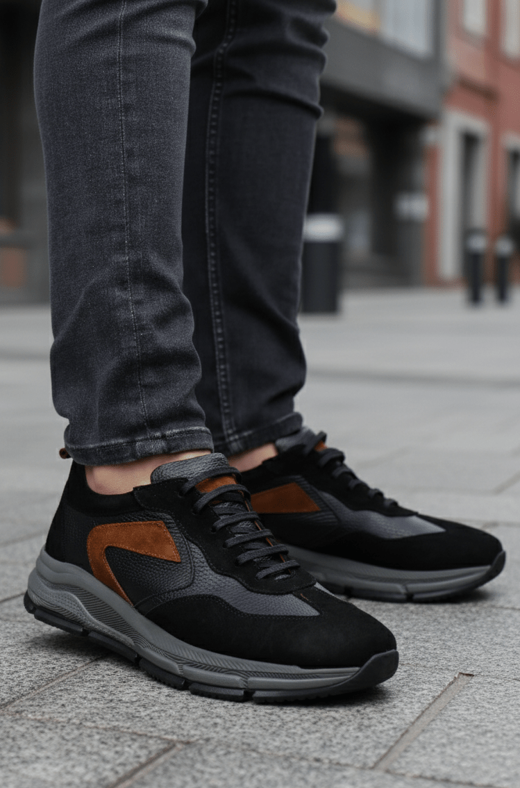 Sneakers din Piele Naturala Negri - VEX BLACK