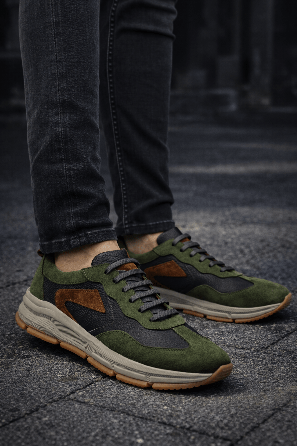 Sneakers din Piele Naturala Verzi - VEX GREEN