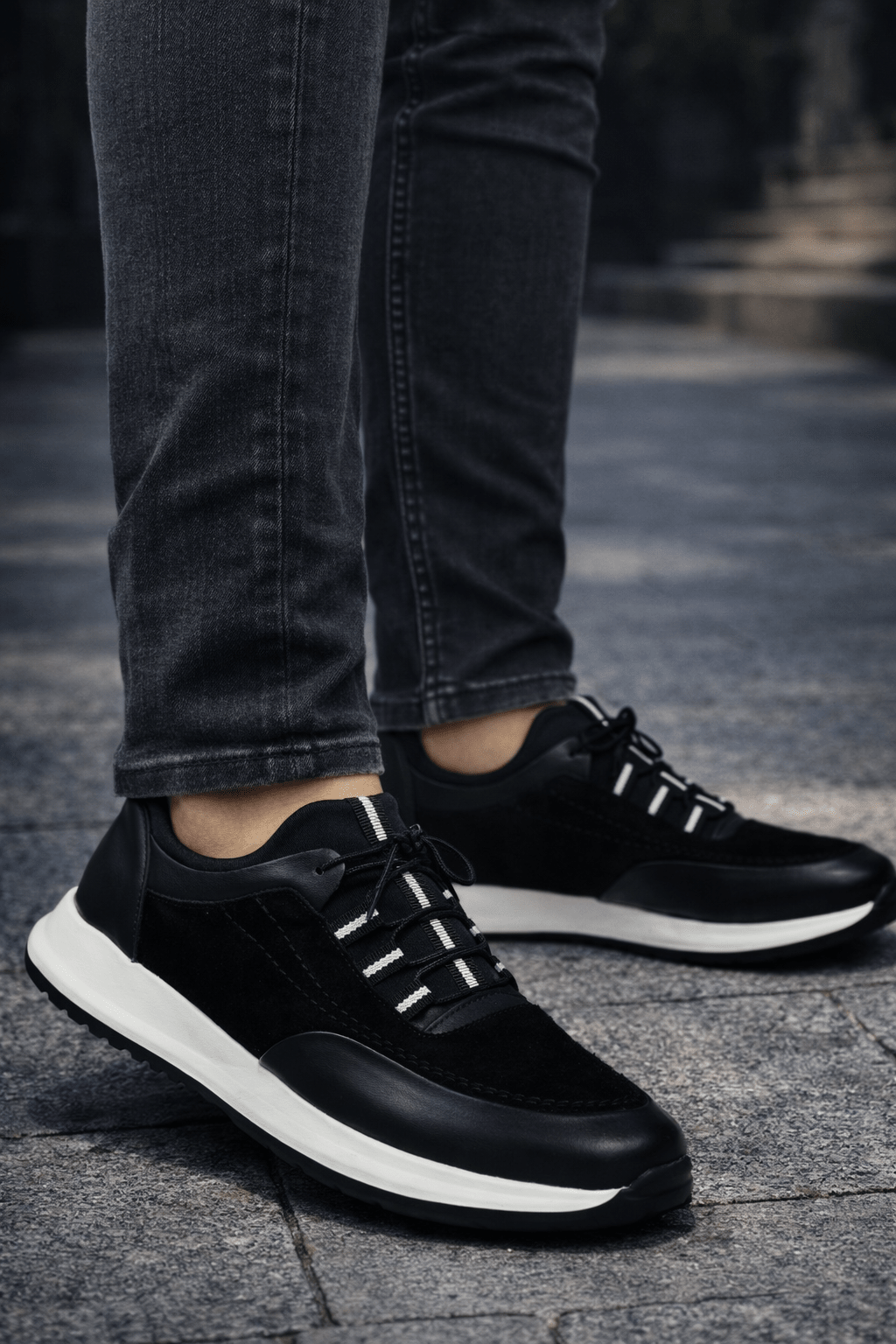 Sneakers din Piele Negri cu Strech - DAVY BLACK