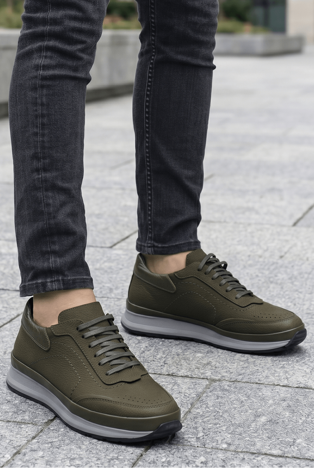 Sneakers din Piele Verde Olive - FICO GREEN