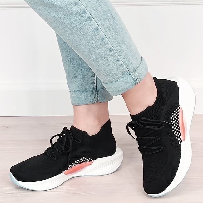 Sneakers negri tip soseta cu platforma 7561 M4