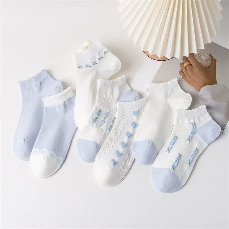Sosete pentru dama, SS196, Albastru/Alb, marime universala (35-39) - poza 2