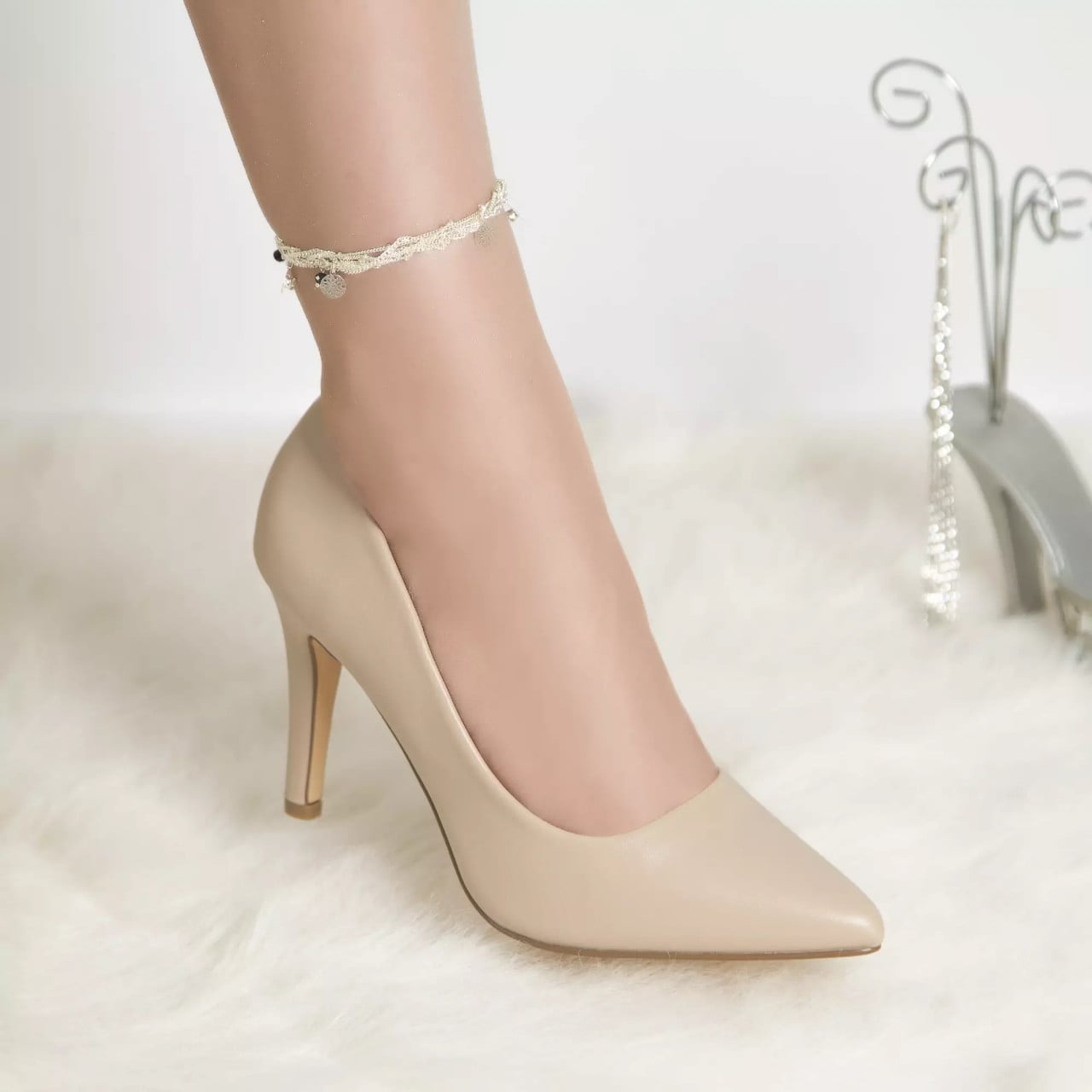 Stiletto adeline bej piele ecologica - poza 3