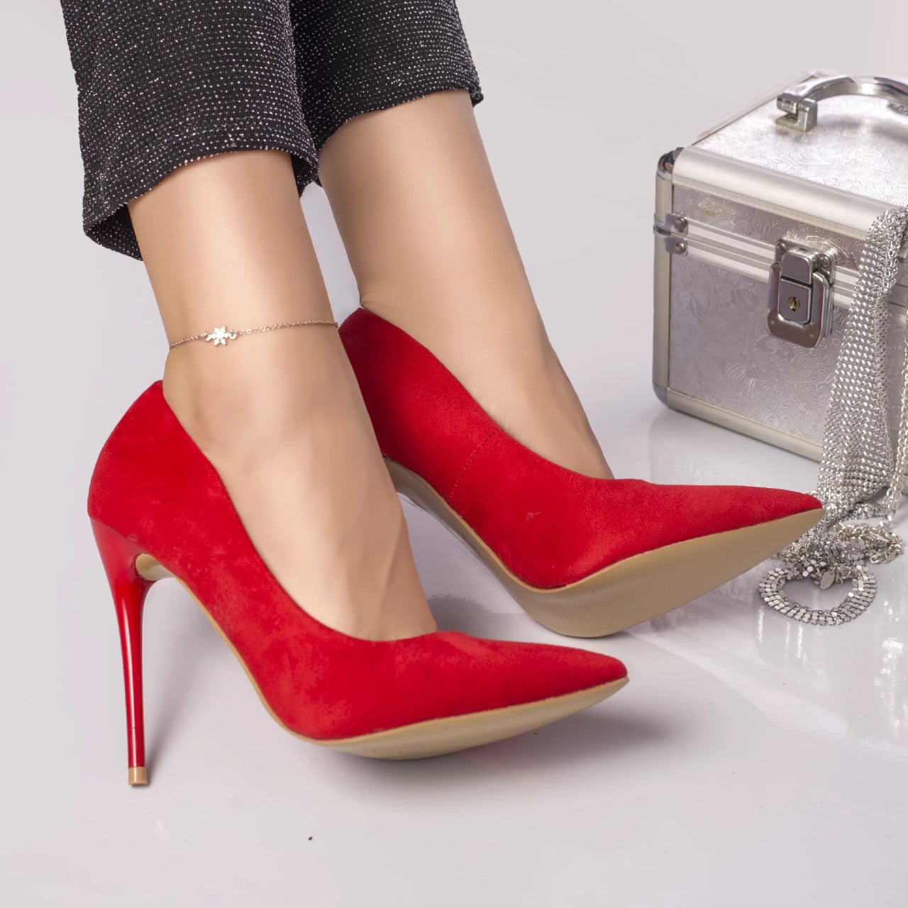 Stiletto liliana piele ecologica intoarsa red - poza 1