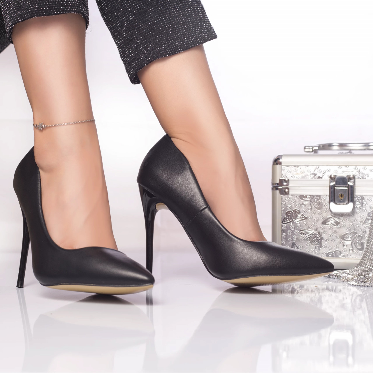 Stiletto marina piele ecologica negru - poza 4