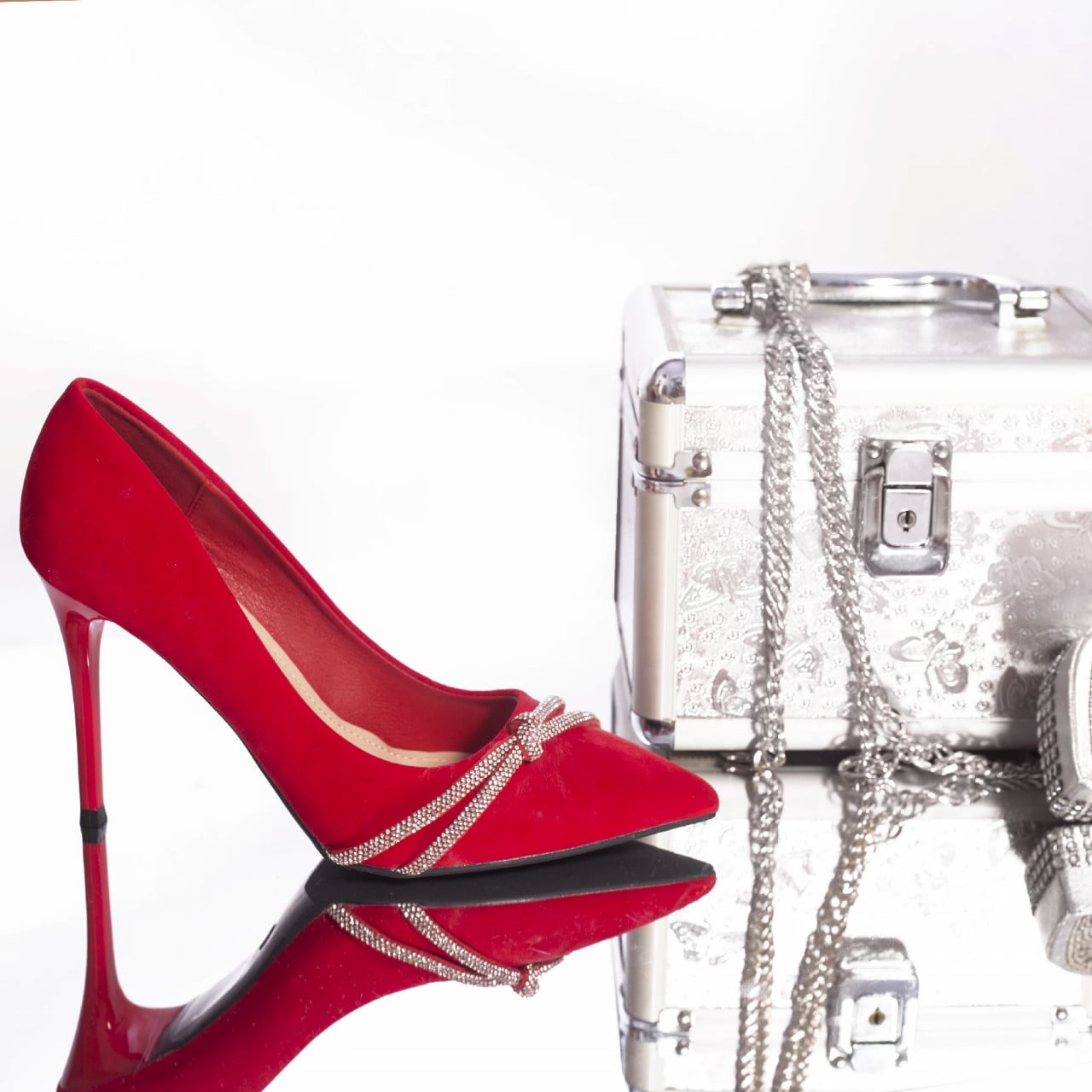 Stiletto mena piele ecologica intoarsa rosu - poza 3