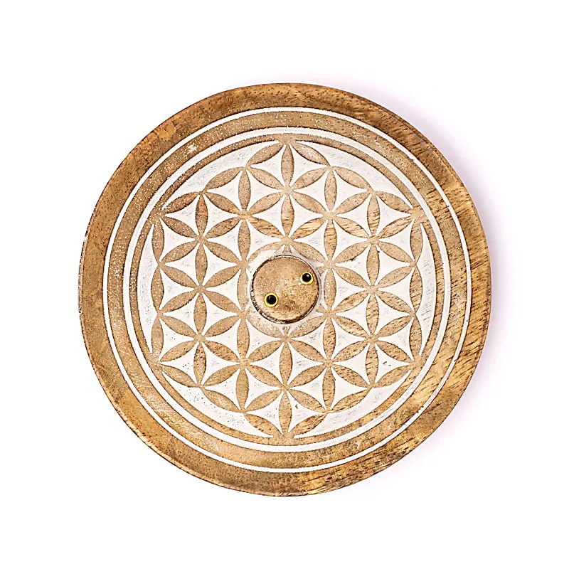Suport ardere betisoare parfumate din lemn de mango - Flower of Life