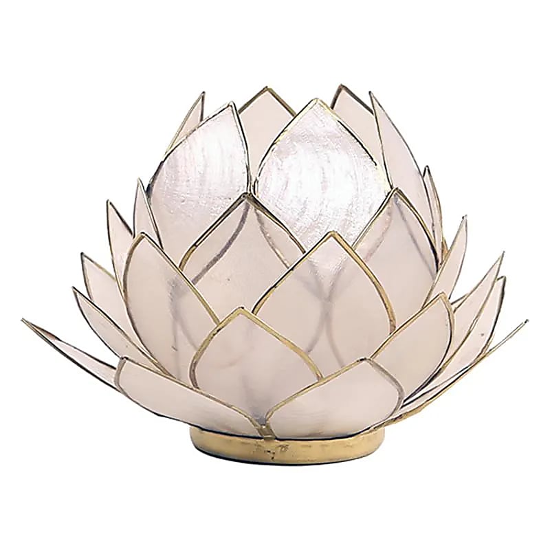 Suport lumanare alb natural floare lotus din Philippine cu cochilii Capiz Large m2