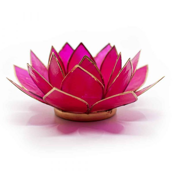 Suport lumanare fuchsia floare lotus din Philippine cu cochilii Capiz