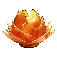 Suport lumanare portocaliu floare lotus din Philippine cu cochilii Capiz Large m2