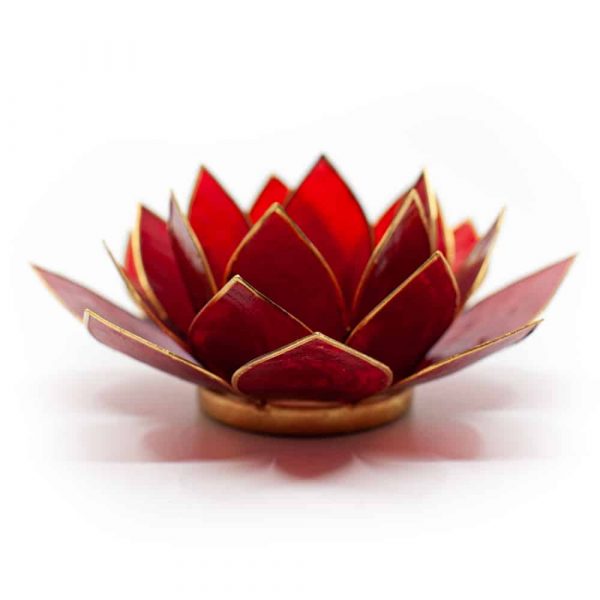 Suport lumanare rosu floare lotus din Philippine cu cochilii Capiz