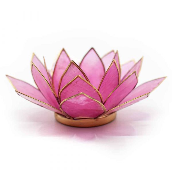Suport lumanare roz floare lotus din Philippine cu cochilii Capiz