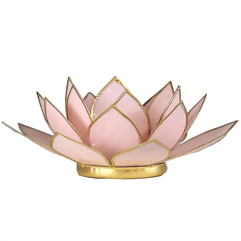 Suport lumanare roz pal floare lotus din Philippine cu cochilii Capiz