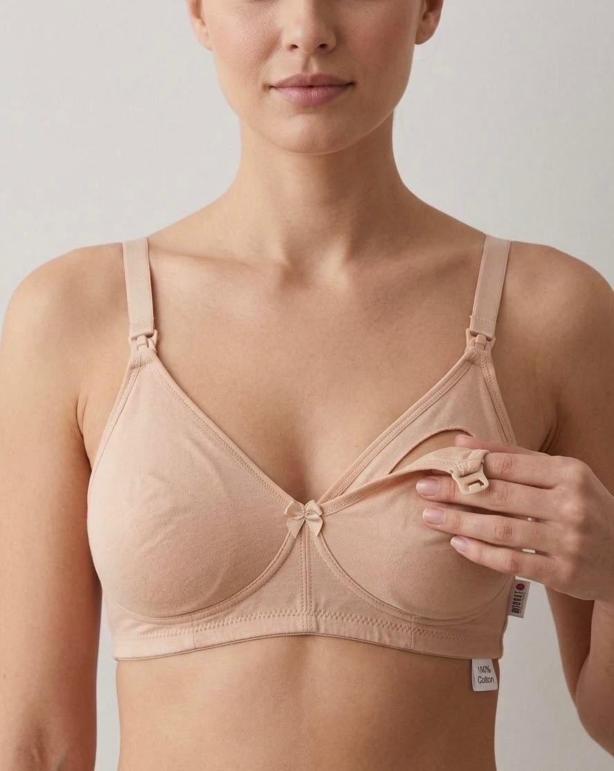 Sutien de alaptare din bumbac, confortabil, cu deschidere rapida, 5825, Crem - poza 1