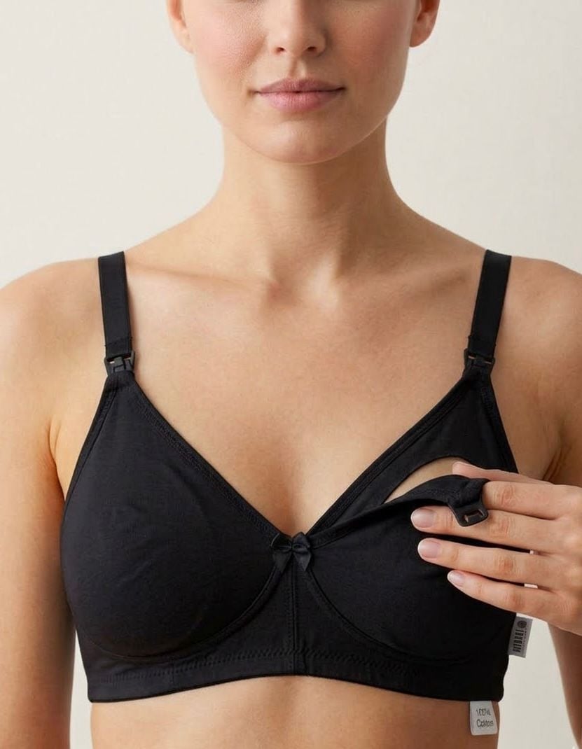 Sutien de alaptare din bumbac, confortabil, cu deschidere rapida, 5825, Negru - poza 1