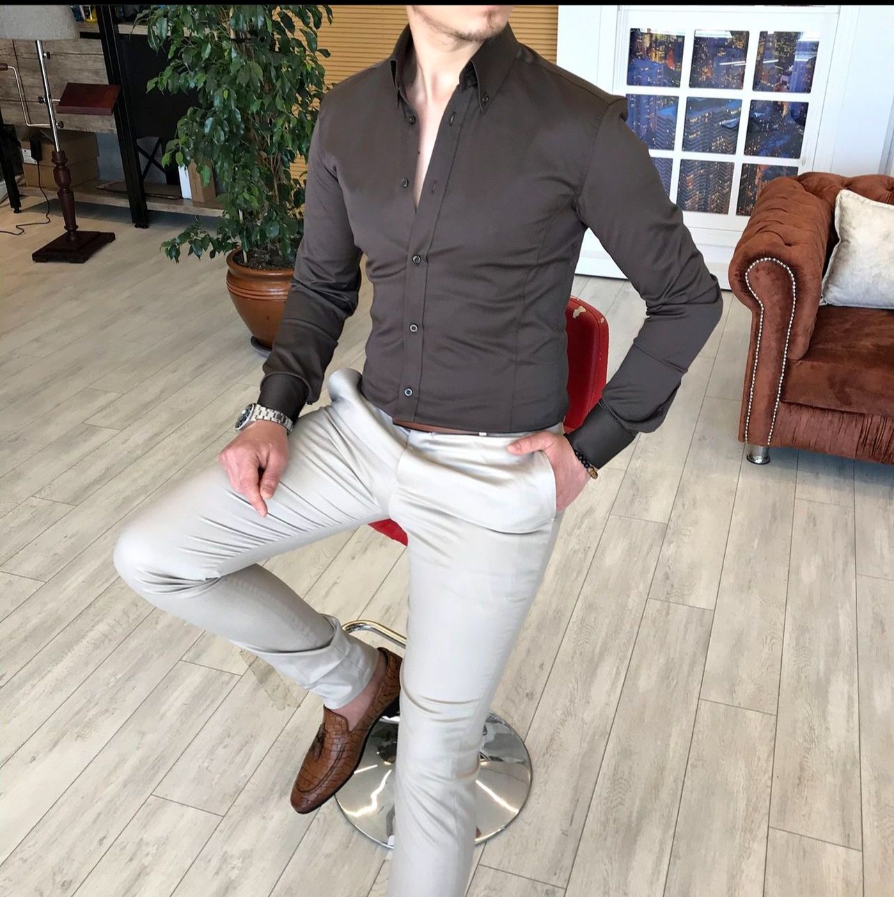 Tinuta barbati smart casual pantaloni + camasa neagra 12094