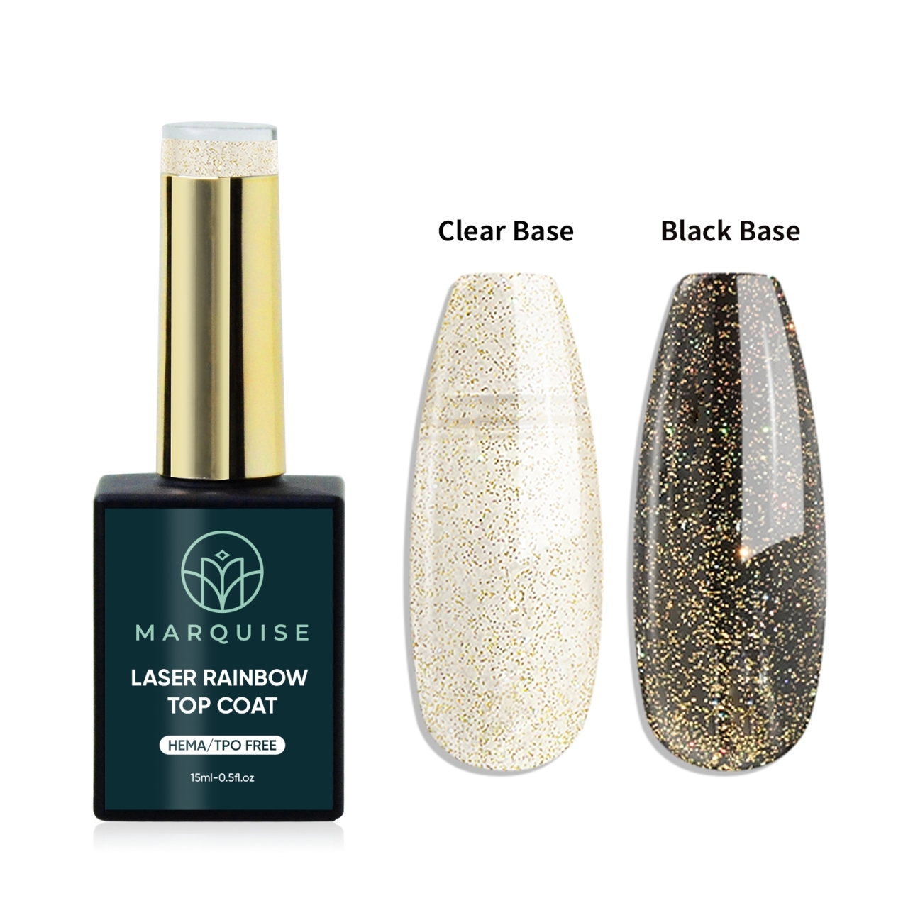 Top Coat Laser Rainbow HEMA/TPO FREE, Marquise, Auriu, 15 ml - poza 1