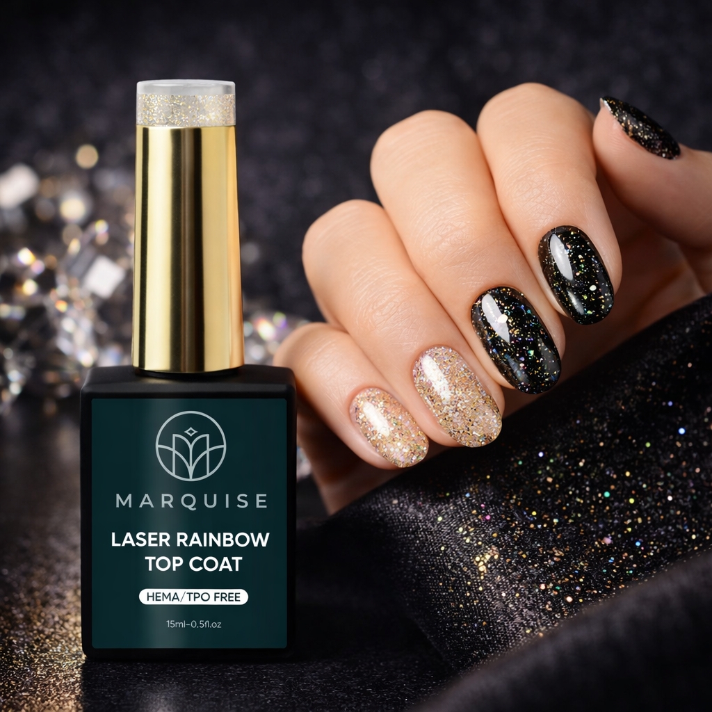Top Coat Laser Rainbow HEMA/TPO FREE, Marquise, Auriu, 15 ml - poza 2