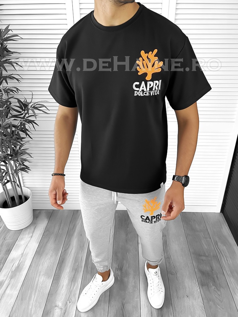 Trening barbati negru/gri pantaloni + tricou oversize B7962 P18-1.3