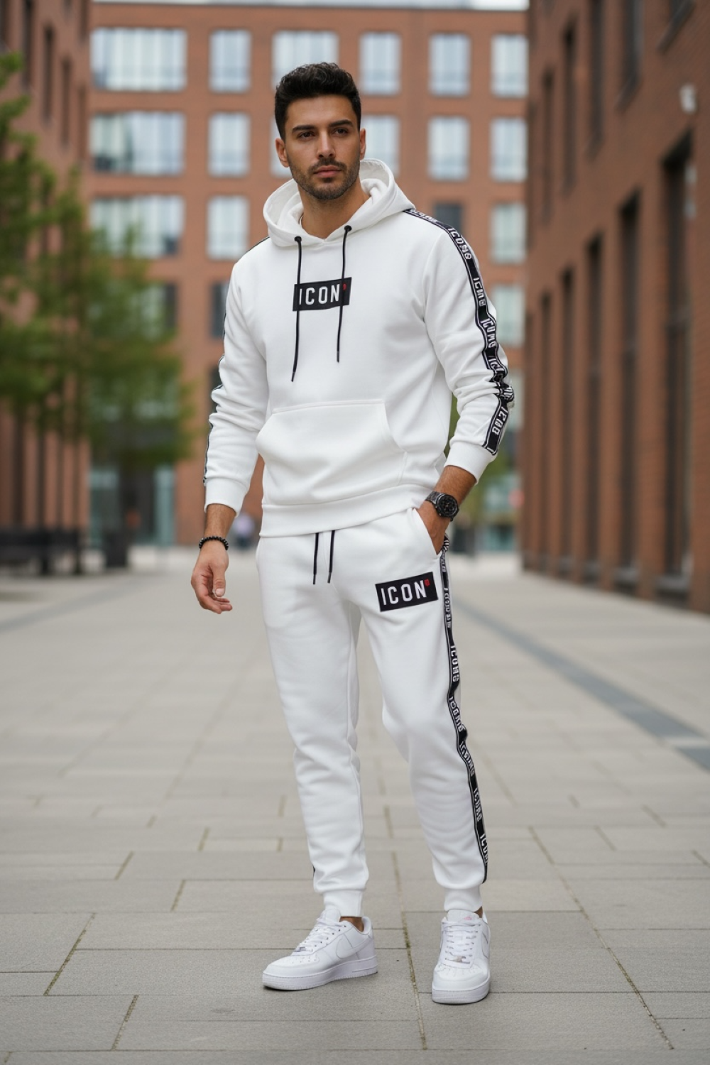 Trening barbati slim fit alb Pantaloni + Hanorac 5041 i15-4.2