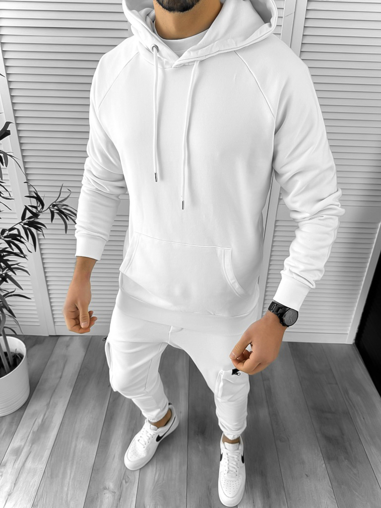 Trening barbati slim fit alb Pantaloni + Hanorac + Tricou Y132 i3-2.3